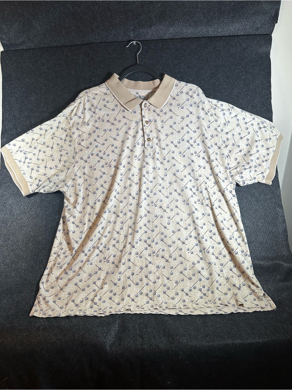 Penguin Sport Men Polo Shirt Cream Blue Golf Club All Over Print Size XXL
